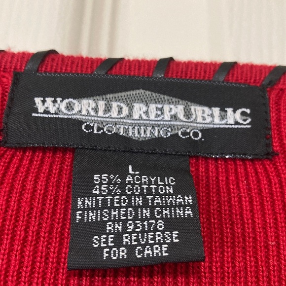 Red V-Neck Sweater with Black Trim - Picture 2 of 7